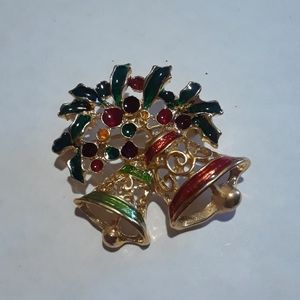 Christopher Radko Shiny Brite Signed Bells Brooch Pin